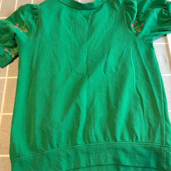 Green floral embroidered cotton sweater Sz M Prairie, boho, bohemian, cottage - Picture 6 of 8